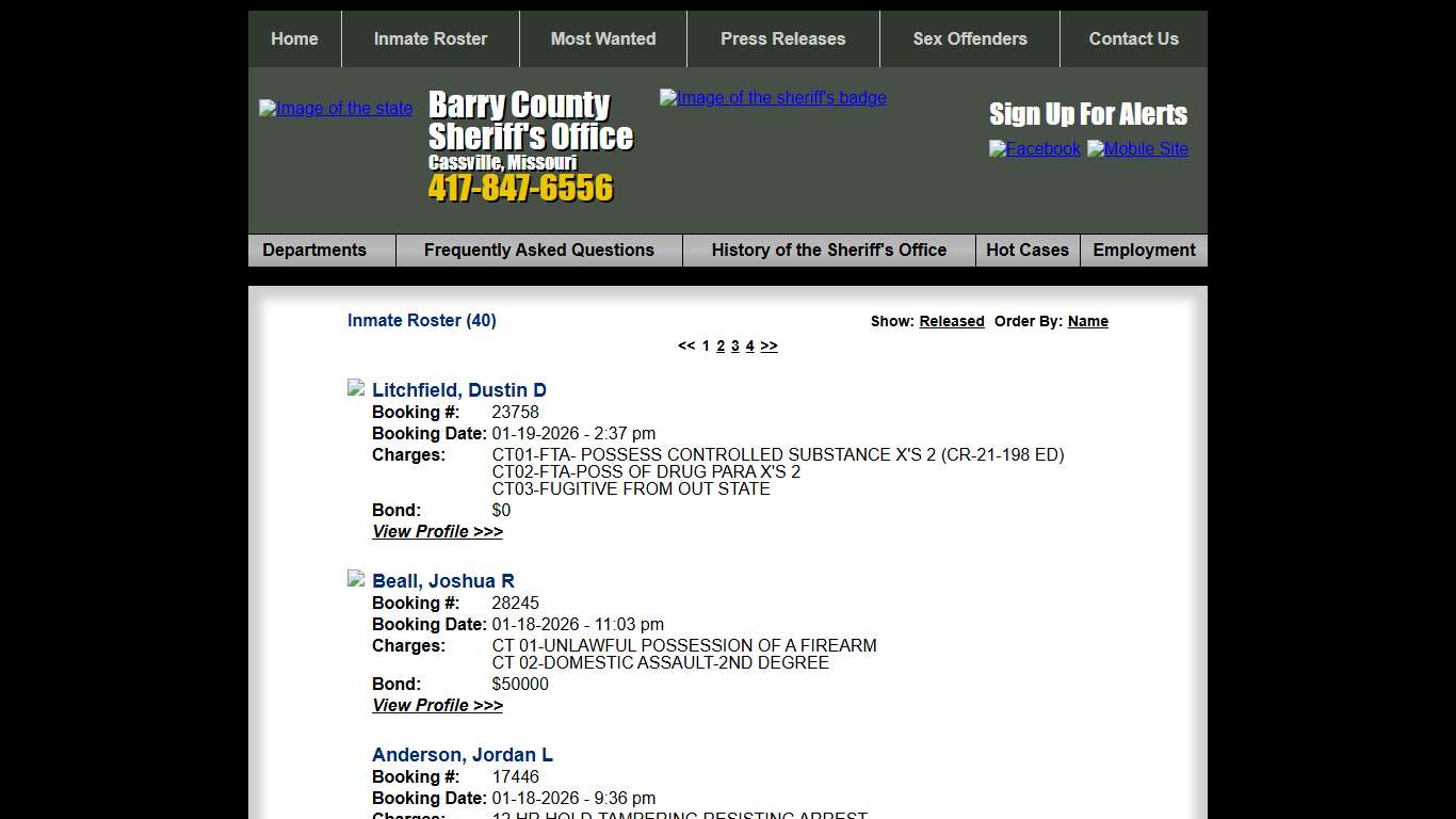 Inmate Roster - Current Inmates Booking Date Descending - Barry County Sheriff MO