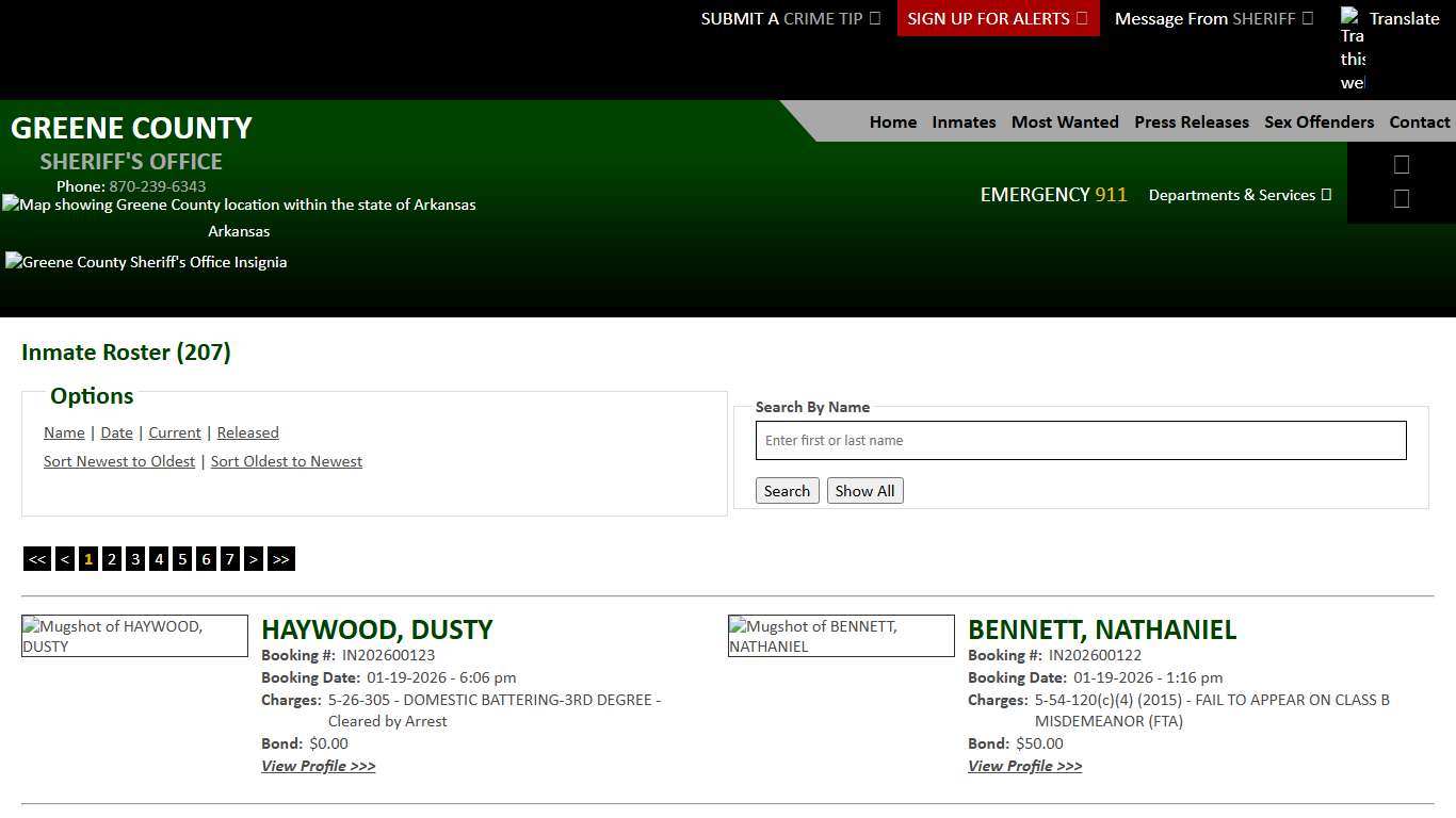 Inmate Roster - Current Inmates Booking Date Descending - Greene County AR Sheriff's Office